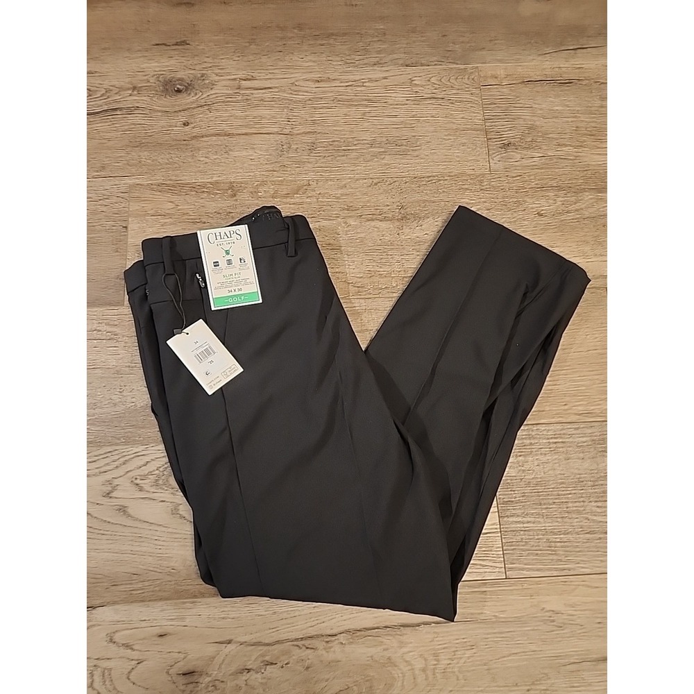 Chaps Golf Performance Pants Slim Fit‎ Black Size 34 x 30 W/ Zipper Pockets